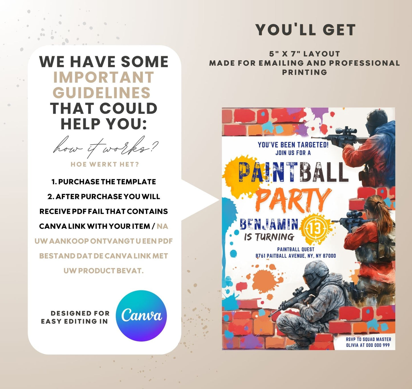 Paintball Party Invitation Canva Template /C3