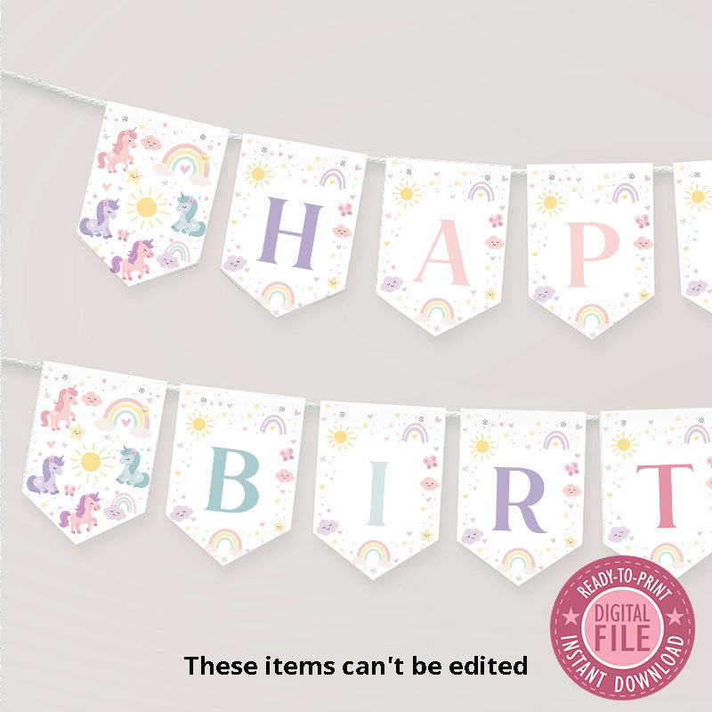 Unicorn Happy Birthday bunting Banner, Instant Download