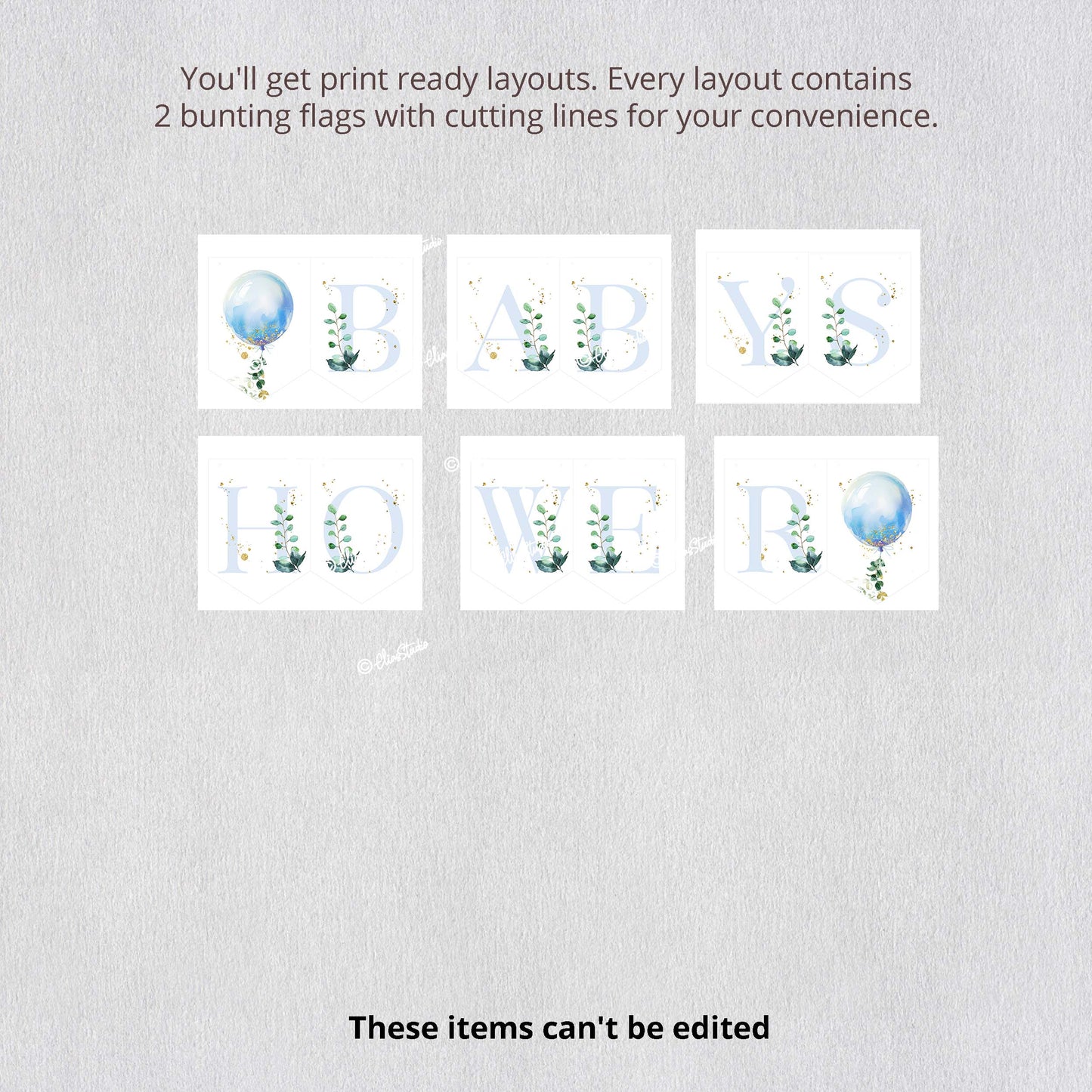 Blue Balloon Baby Shower Bunting Banner, Boho Baby Shower Decor, Bunting Flag Banner Decoration, Oh Boy Eucalyptus Baby Shower Boy| BB13