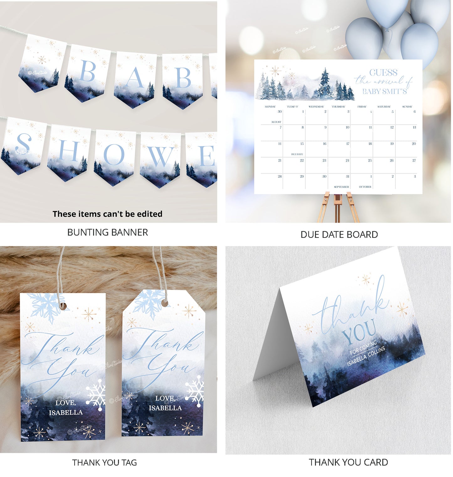 Sprinkle Baby Shower Bundle Winter Baby Shower Invitation Set Winter Wonderland Baby Shower Set Dusty Blue Baby Sprinkle Invite Bundle | BS13