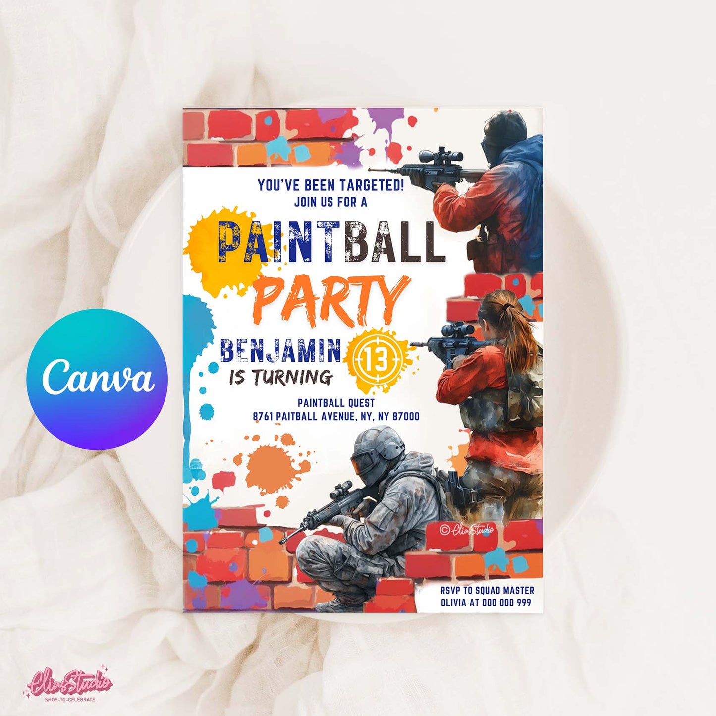 Paintball Party Invitation Canva Template /C3