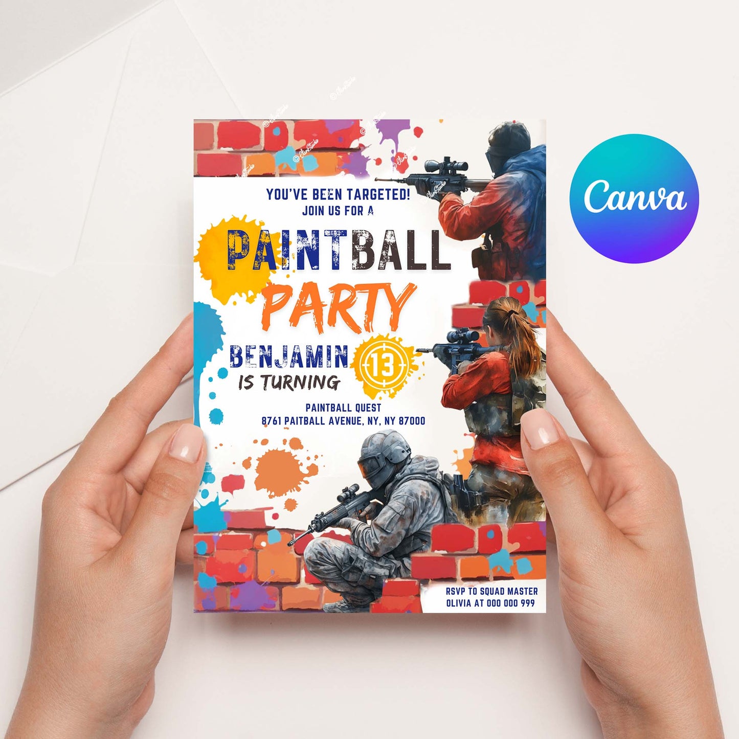 Paintball Party Invitation Canva Template /C3