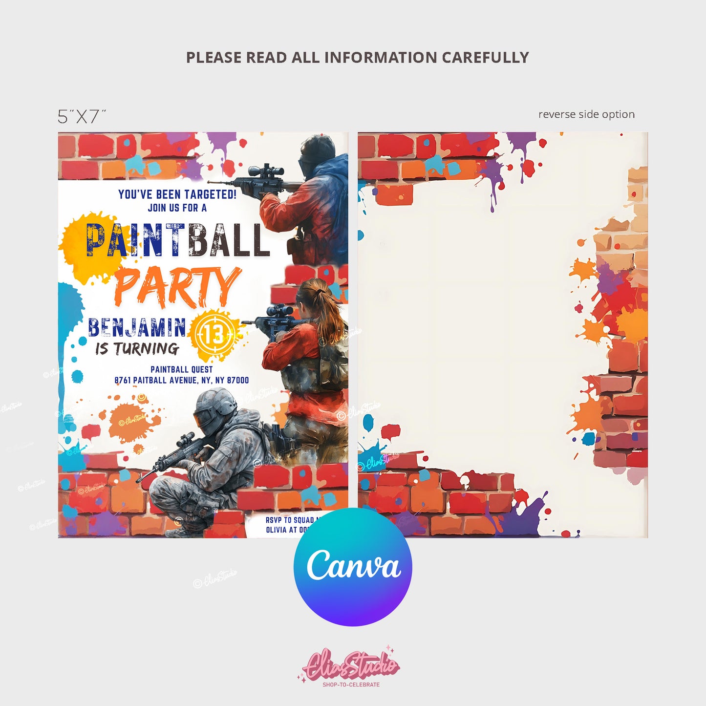 Paintball Party Invitation Canva Template /C3