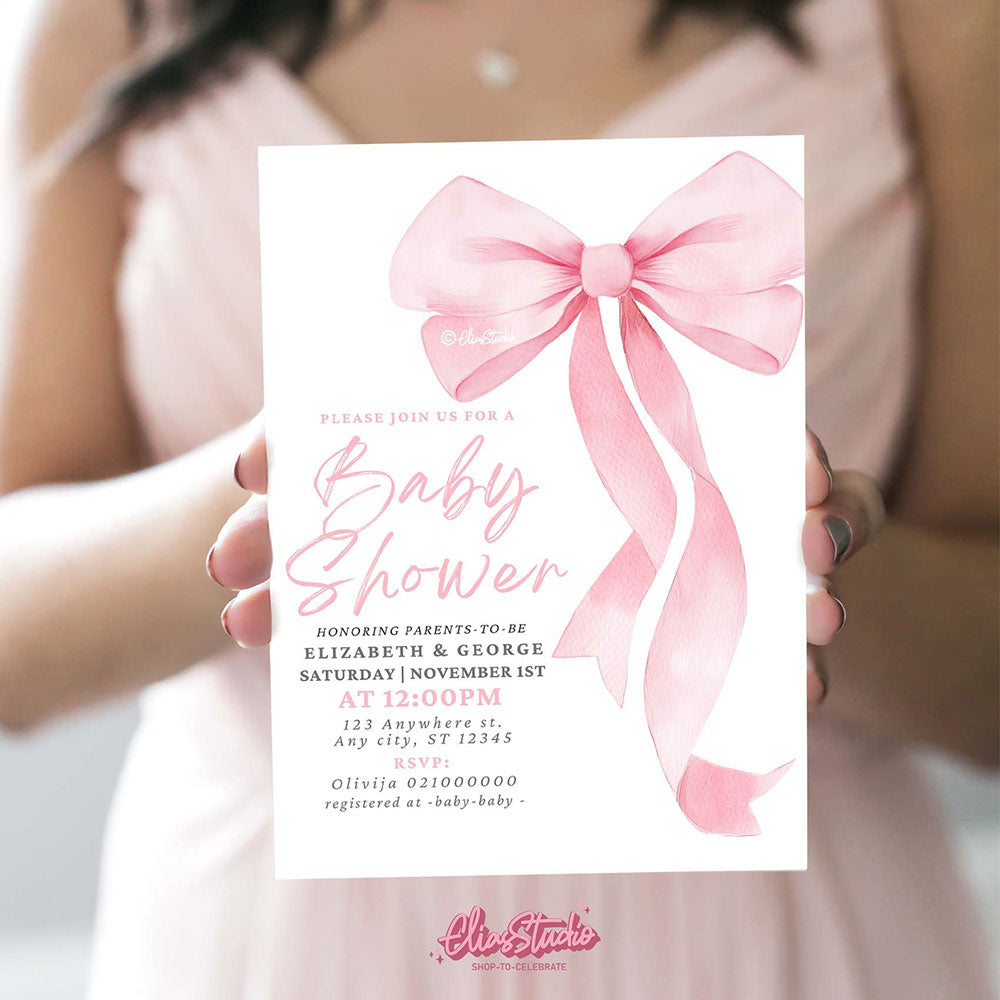Pink Bow Baby Shower Invitation