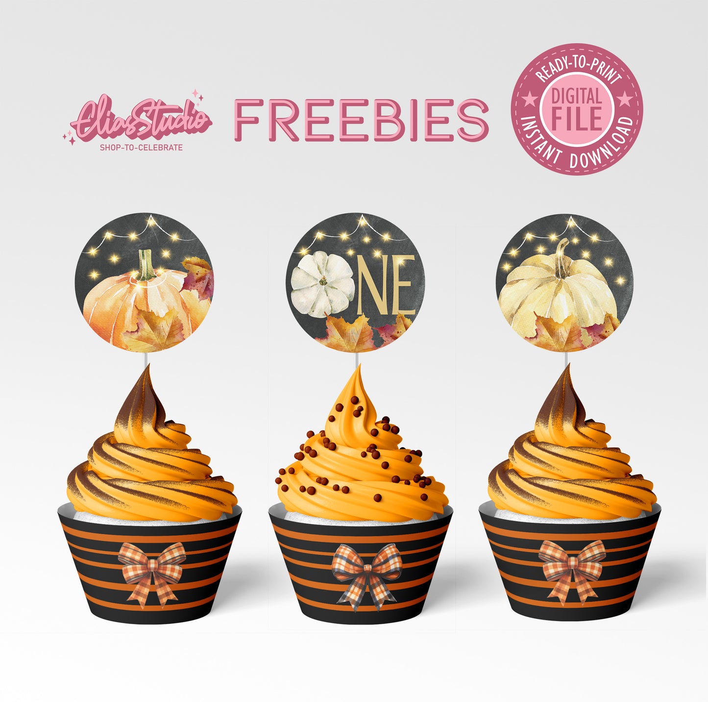 Pumpkin Cupcake Toppers for First Birthday - Digital Download Freebie | D18