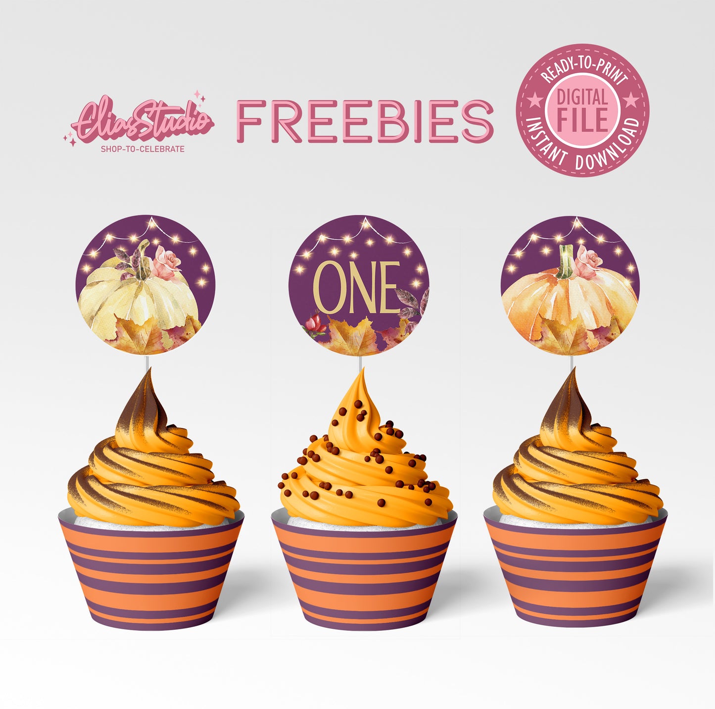 Pumpkin Cupcake Toppers for First Birthday - Digital Download Freebie | D19
