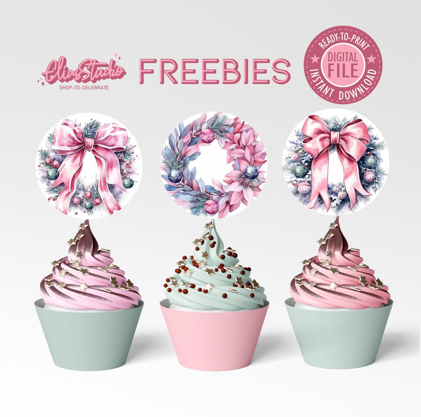 Christmas Cupcake Toppers- Digital Template Freebies | D23