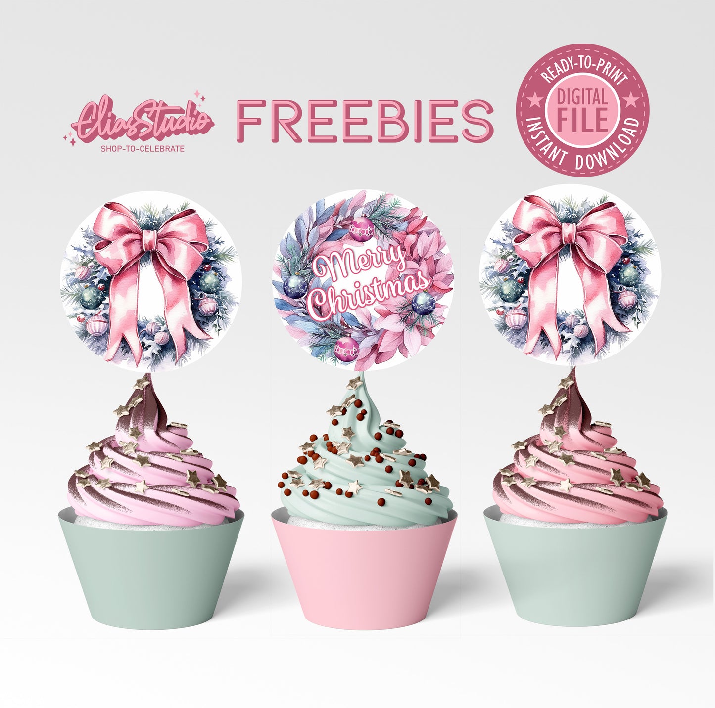Christmas Cupcake Toppers- Digital Template Freebies | D24
