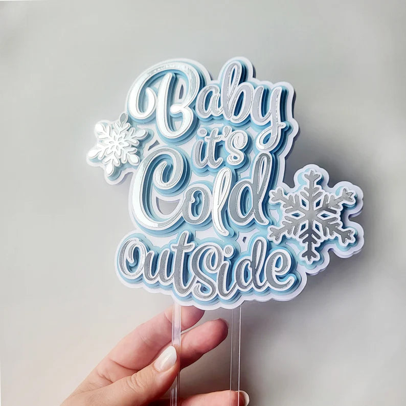 Baby It's Cold Outside Baby Shower Cake Topper Winter Baby Shower Party Cake Topper Silver Blue Cake Topper Baby Shower Boy Decorations | p11