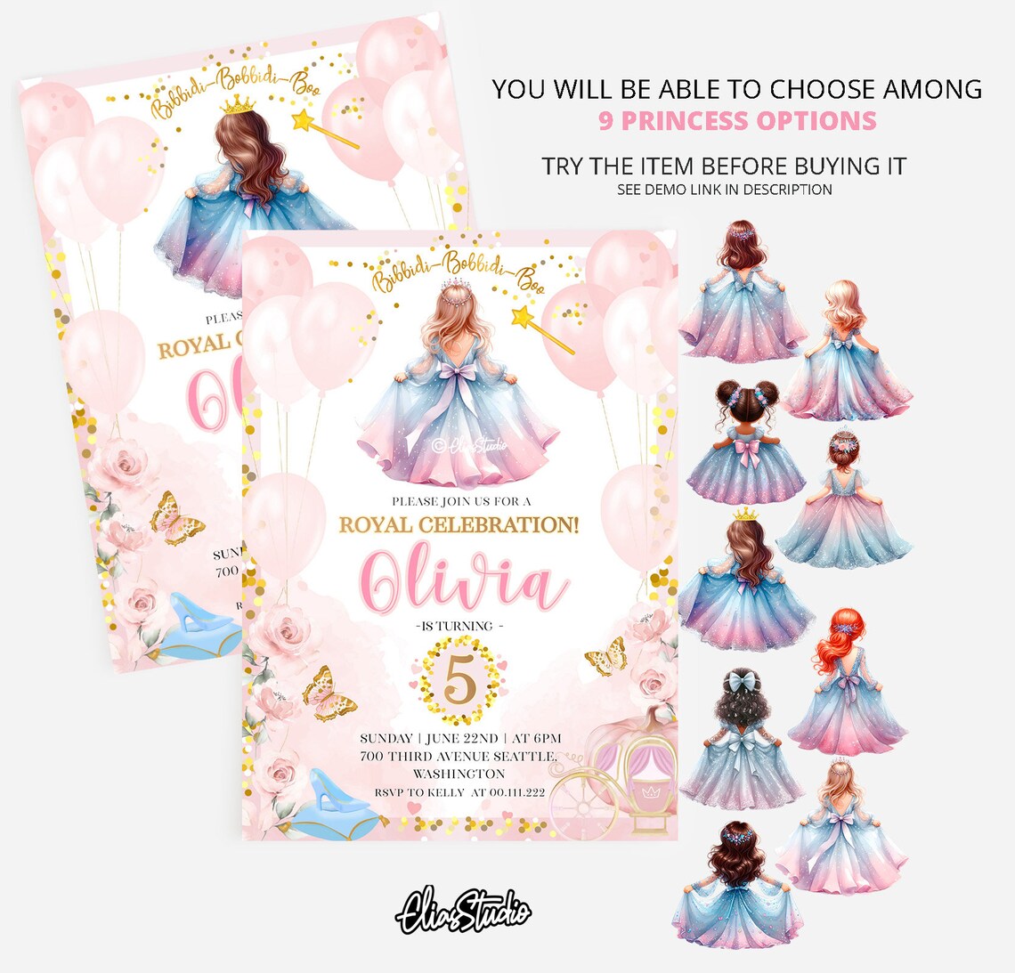 Editable Princess Birthday Invitation Girl Princess, All Ages Princess Birthday Party Invitation Template, Little Princess Birthday | PR89