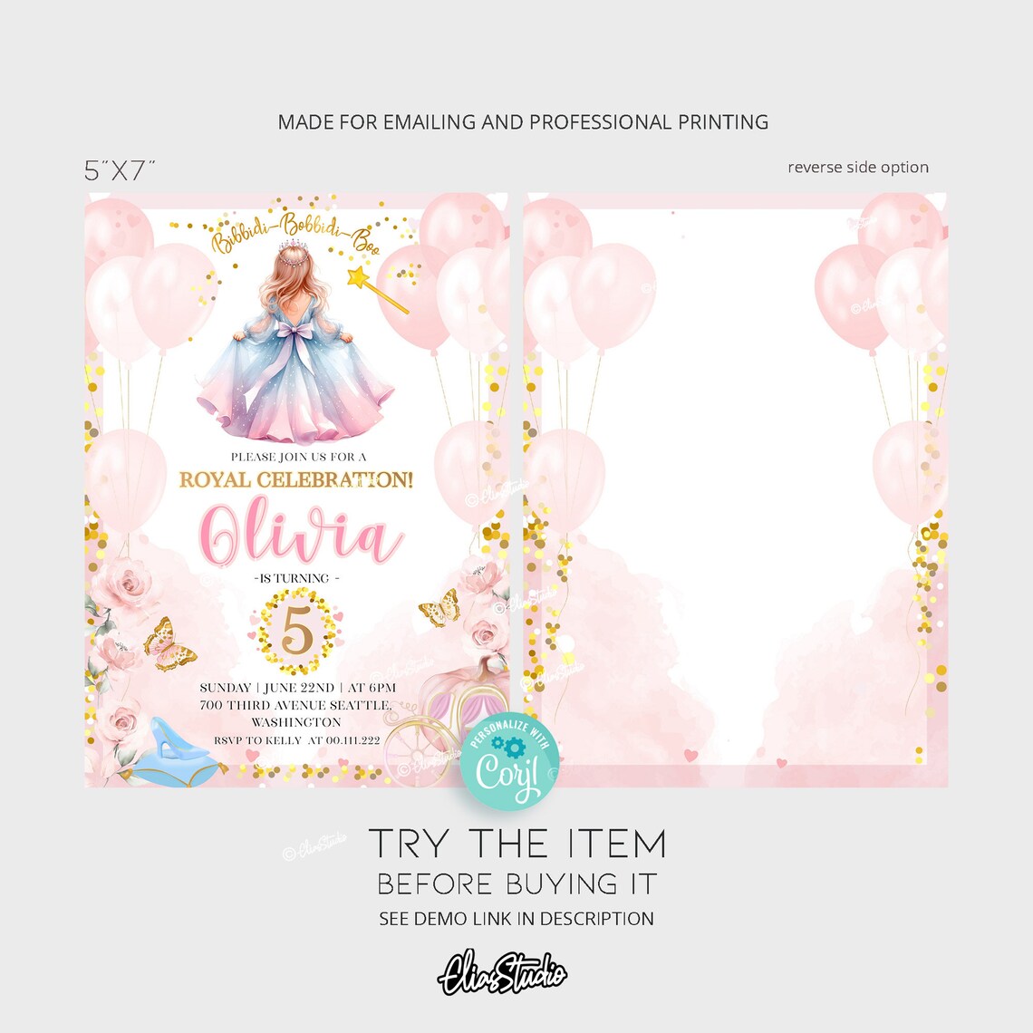 Editable Princess Birthday Invitation Girl Princess, All Ages Princess Birthday Party Invitation Template, Little Princess Birthday | PR89