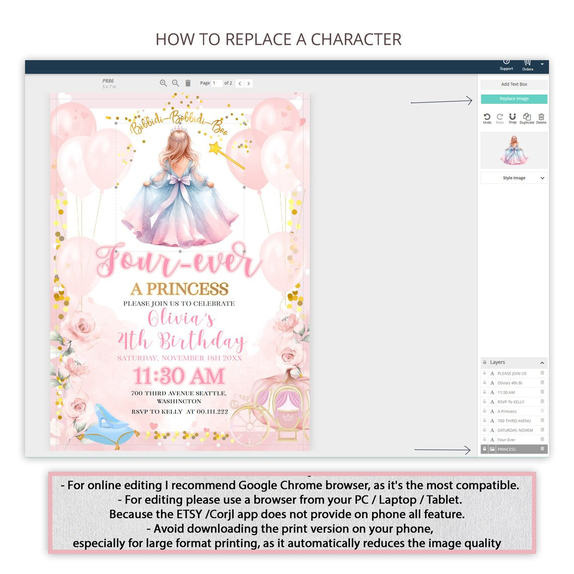 Editable Princess Birthday Invitation Girl Princess, All Ages Princess Birthday Party Invitation Template, Little Princess Birthday | PR89