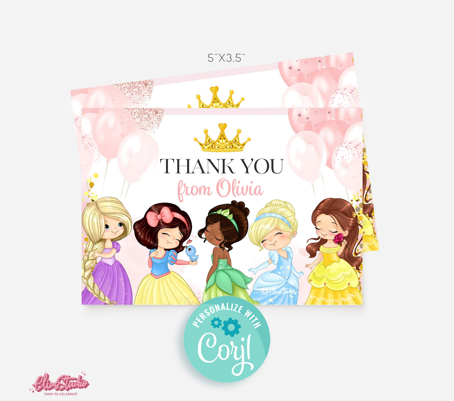 Little Princess Birthday thank you card - Editable Digital Download Template | SO17