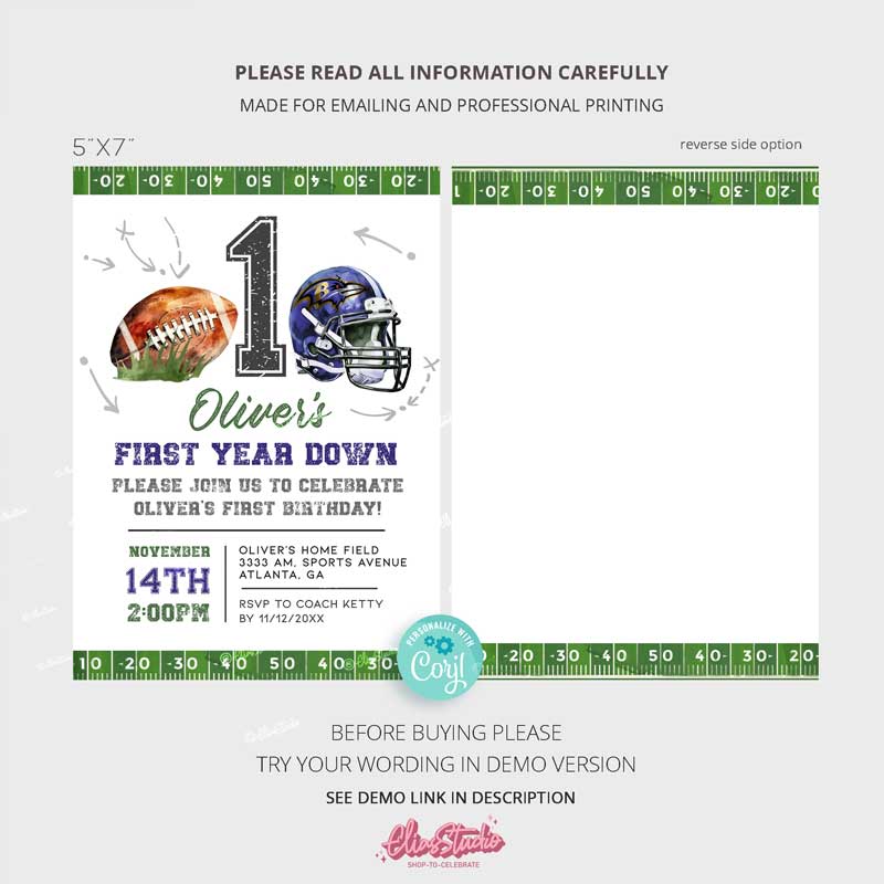 Baltimore Ravens Football Birthday Party invitation