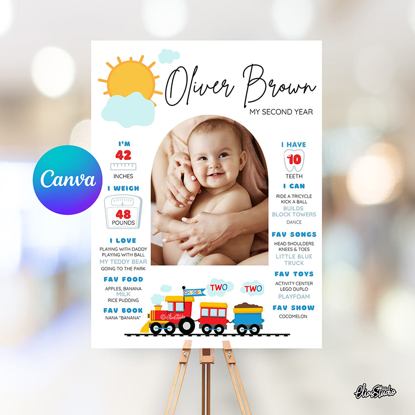 Train Second Birthday Chugga Chugga Two Two Milestone Sign