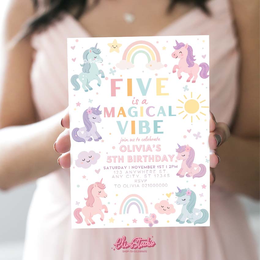 Unicorn Birthday Party Invitation Canva Template