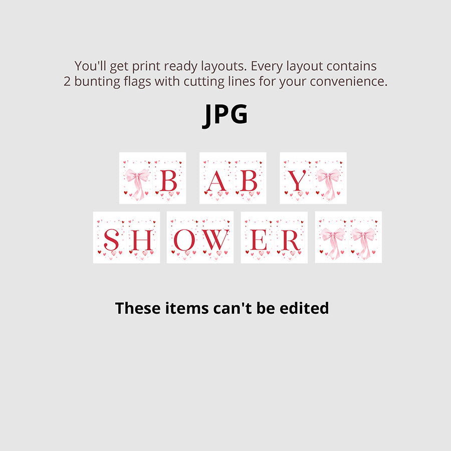 Valentines Baby Shower Bunting Banner, Pink Bow Baby Shower