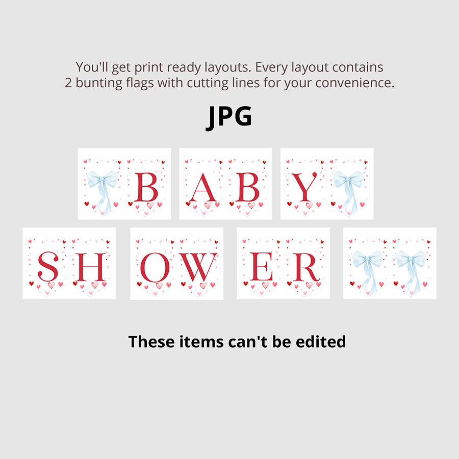 Valentines Baby Shower Bunting Banner, Blue Bow Baby Shower