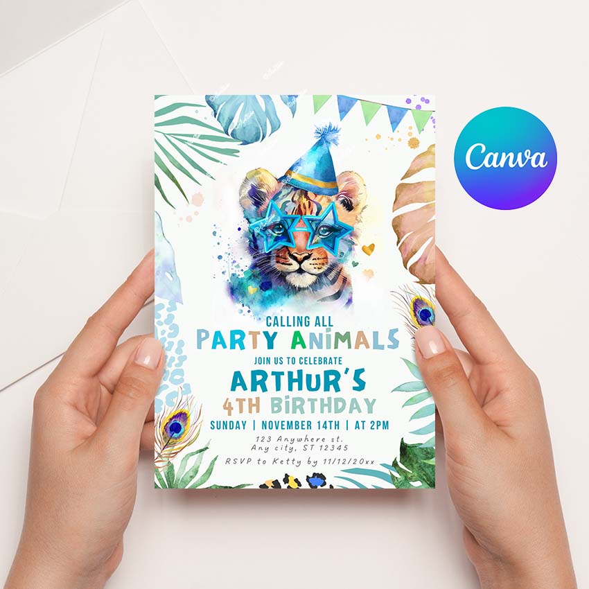 Calling all Party Animals Tiger Birthday Invitation