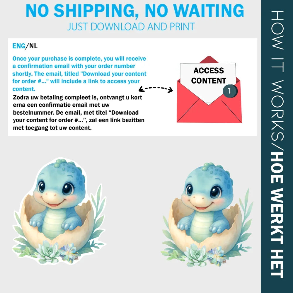 Dinosaur Baby Shower | Hatching Soon | Blue Dino Cutouts | Digital Download | ENG