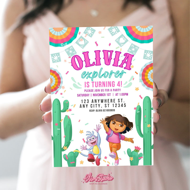 Dora Inspired invitation Canva Template