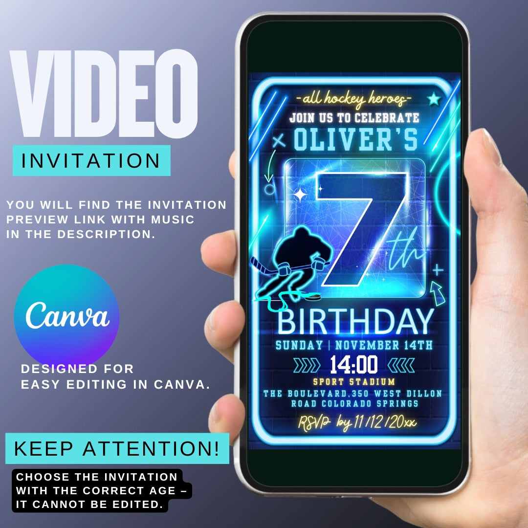 Hockey Themed Video Invitation, 7th Birthday