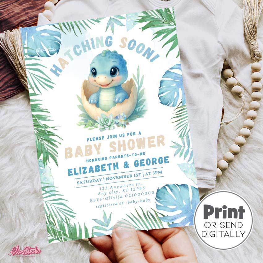 Dinosaur Baby Shower invitation Hatching Soon