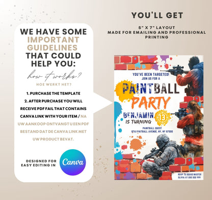 Paintball Party Invitation Canva Template /C3