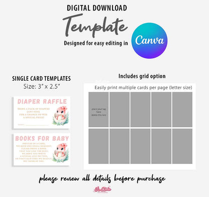 Pink Dinosaur Baby Shower Invitation, Thank You Card, Diaper Raffle and Books for Baby cards