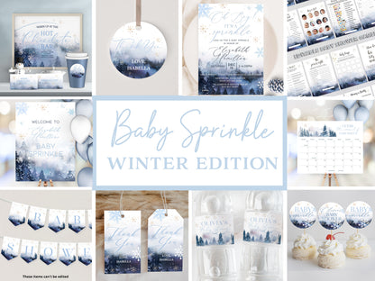 Sprinkle Baby Shower Bundle Winter Baby Shower Invitation Set Winter Wonderland Baby Shower Set Dusty Blue Baby Sprinkle Invite Bundle | BS13
