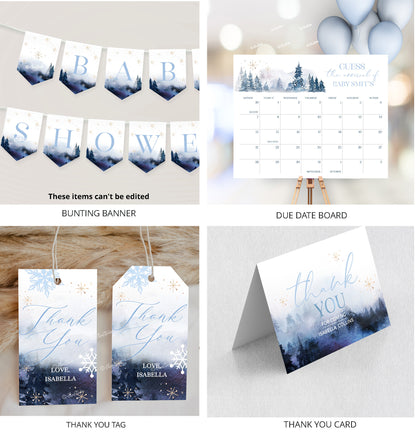 Sprinkle Baby Shower Bundle Winter Baby Shower Invitation Set Winter Wonderland Baby Shower Set Dusty Blue Baby Sprinkle Invite Bundle | BS13