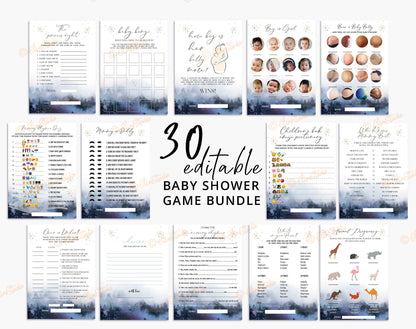 Sprinkle Baby Shower Bundle Winter Baby Shower Invitation Set Winter Wonderland Baby Shower Set Dusty Blue Baby Sprinkle Invite Bundle | BS13