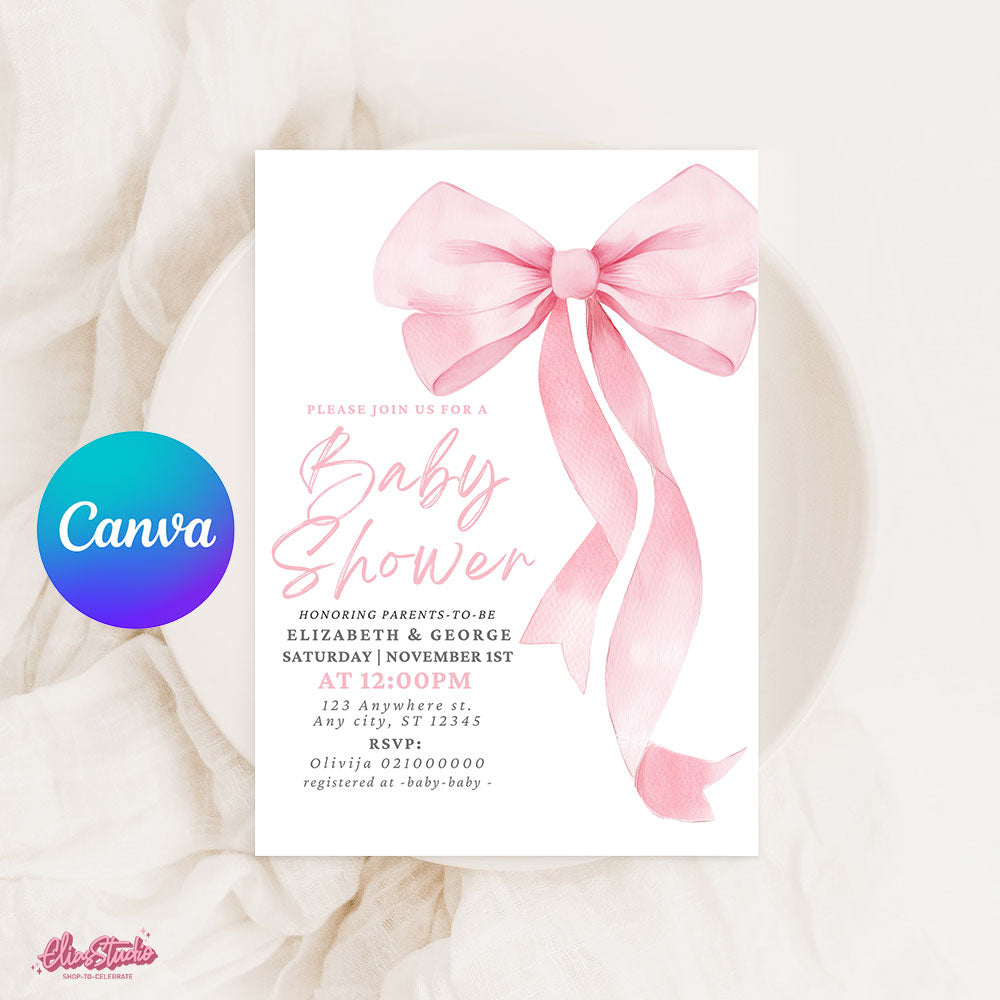 Pink Bow Baby Shower Invitation
