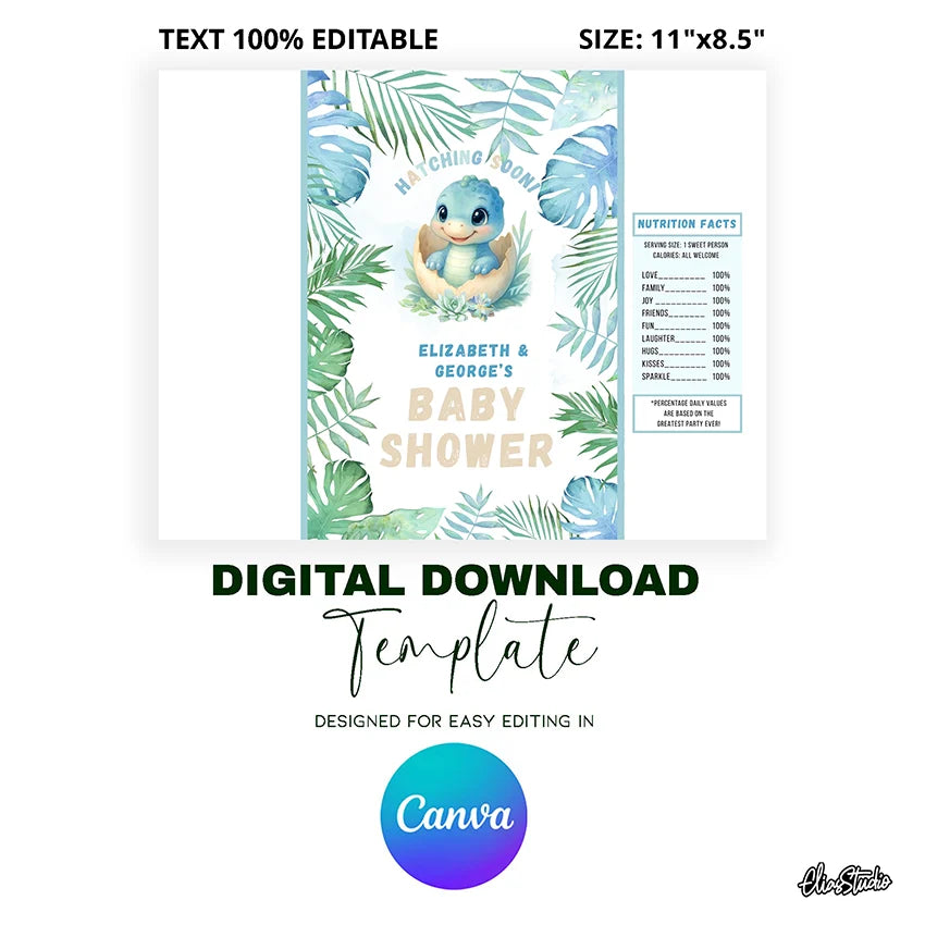 Dinosaur Baby Shower Chip Bag Template