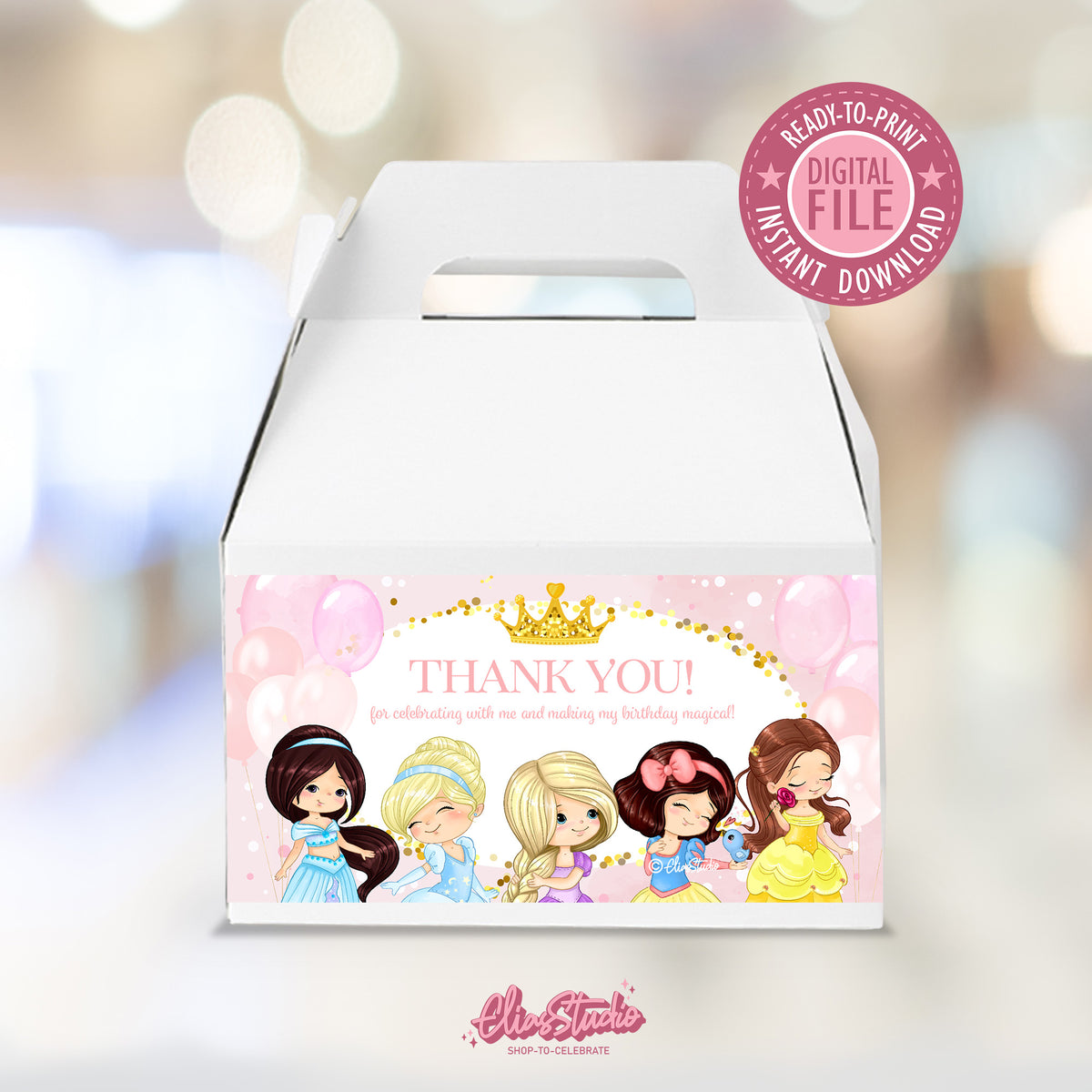 Princess Gable Box Princess Birthday Gable Box Label & Treat Box label Digital Download ...