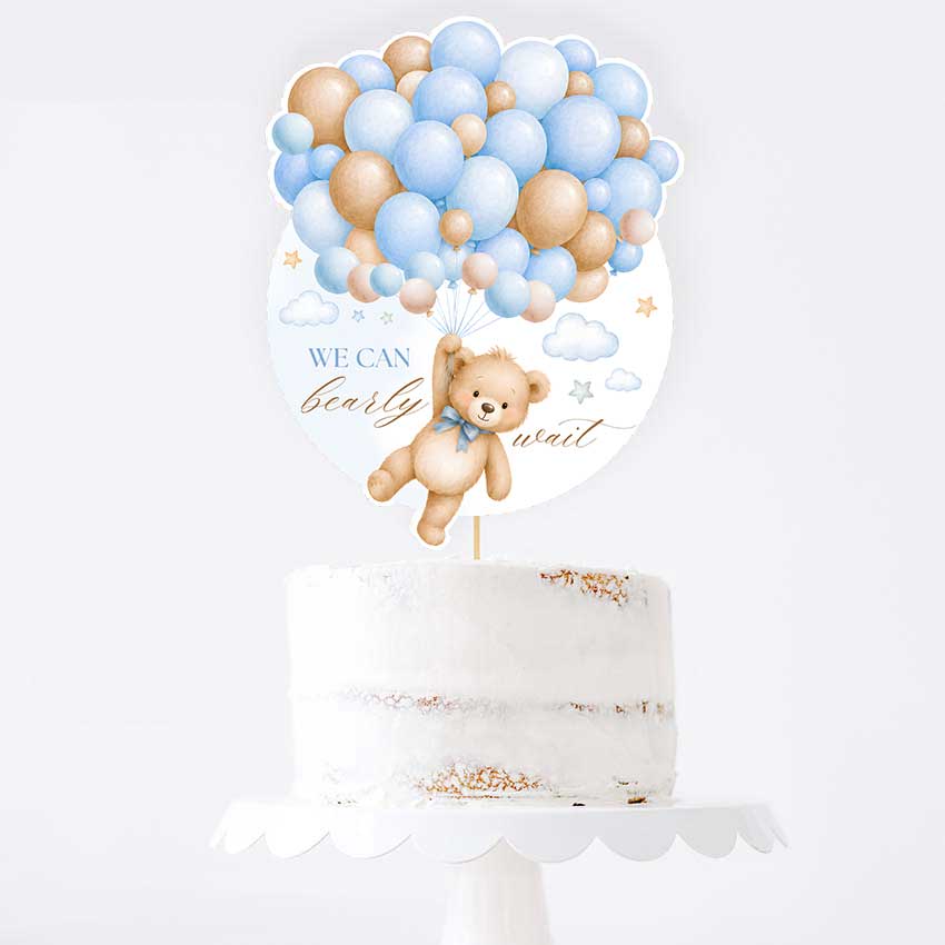 We Can Bearly Wait Editable Cake Topper, Teddy Bear Baby Shower Centerpiece