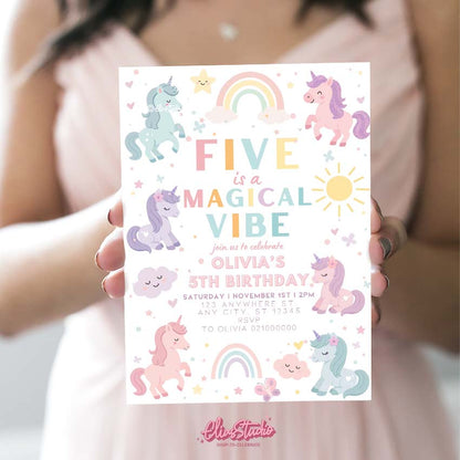 Unicorn  Birthday Party Invitation Canva Template