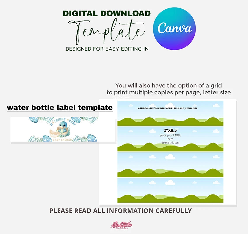 Dinosaur Baby Shower Water Bottle Label