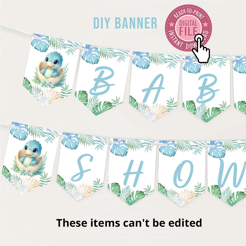 Dinosaur Baby Shower, Bunting Flag Banner. Instant Download