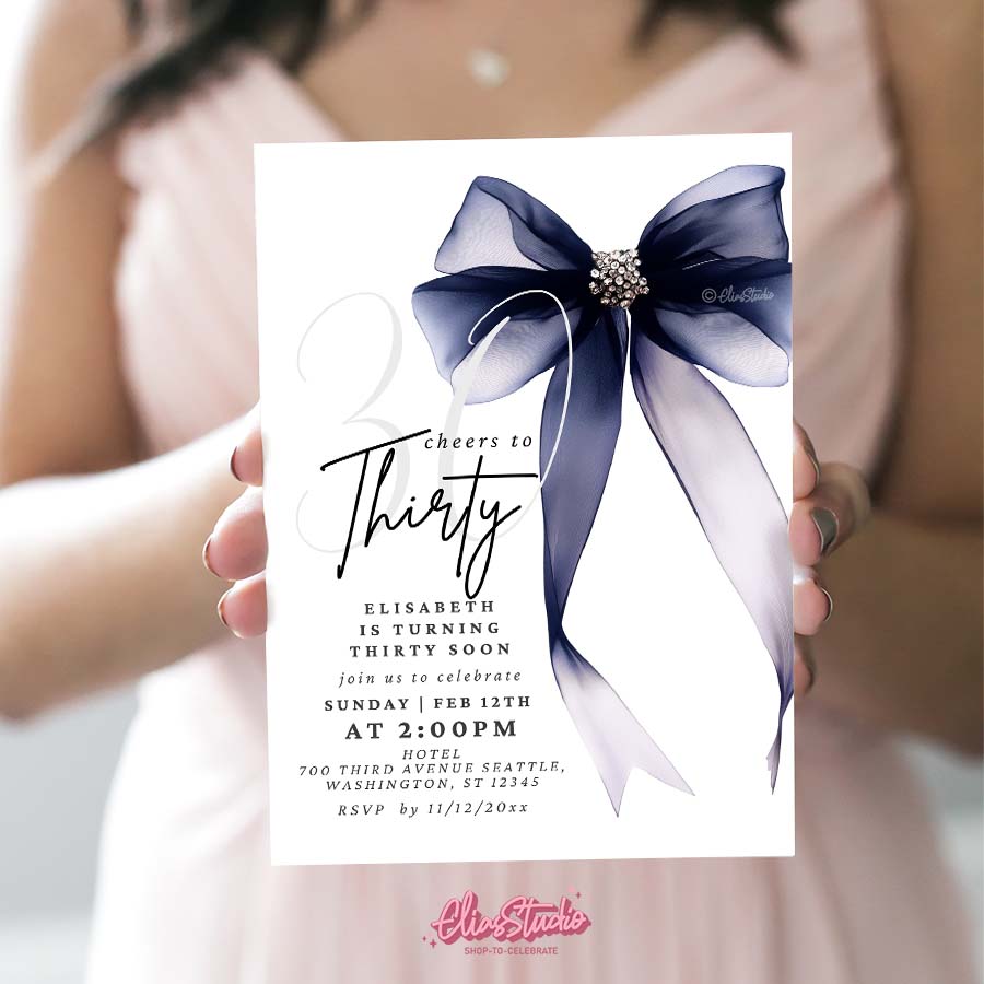 Black Bow Invitation, Canva Template