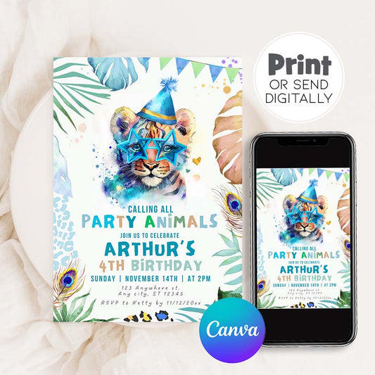 Calling all Party Animals Tiger Birthday Invitation