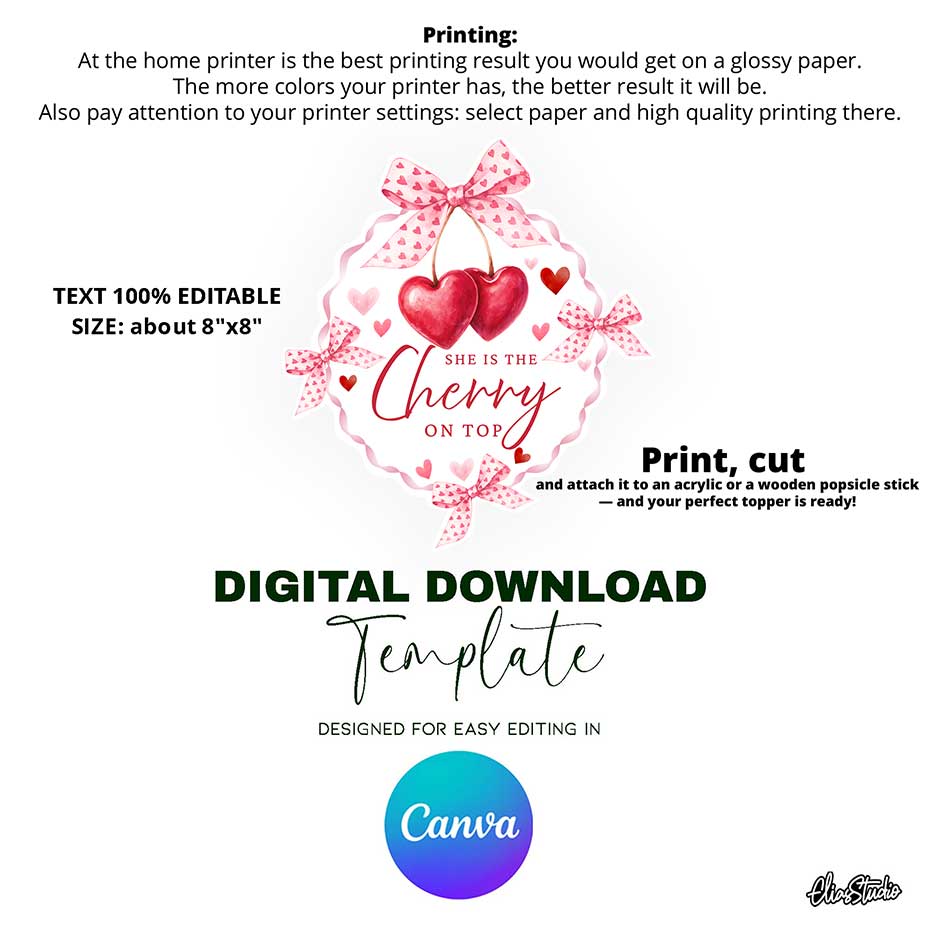 Valentine Cake Topper Template | Editable Canva Design | Instant Digital Download | ENG