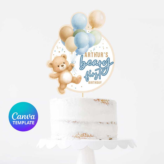 Bear Birthday Cake Topper, EN