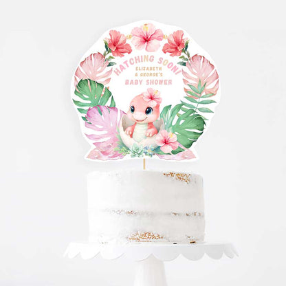 Girl Dinosaur Baby Shower Cake Topper Canva Template