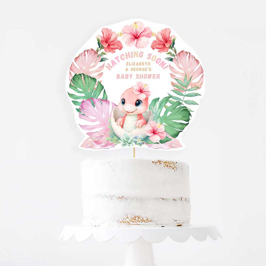 Girl Dinosaur Baby Shower Cake Topper Canva Template