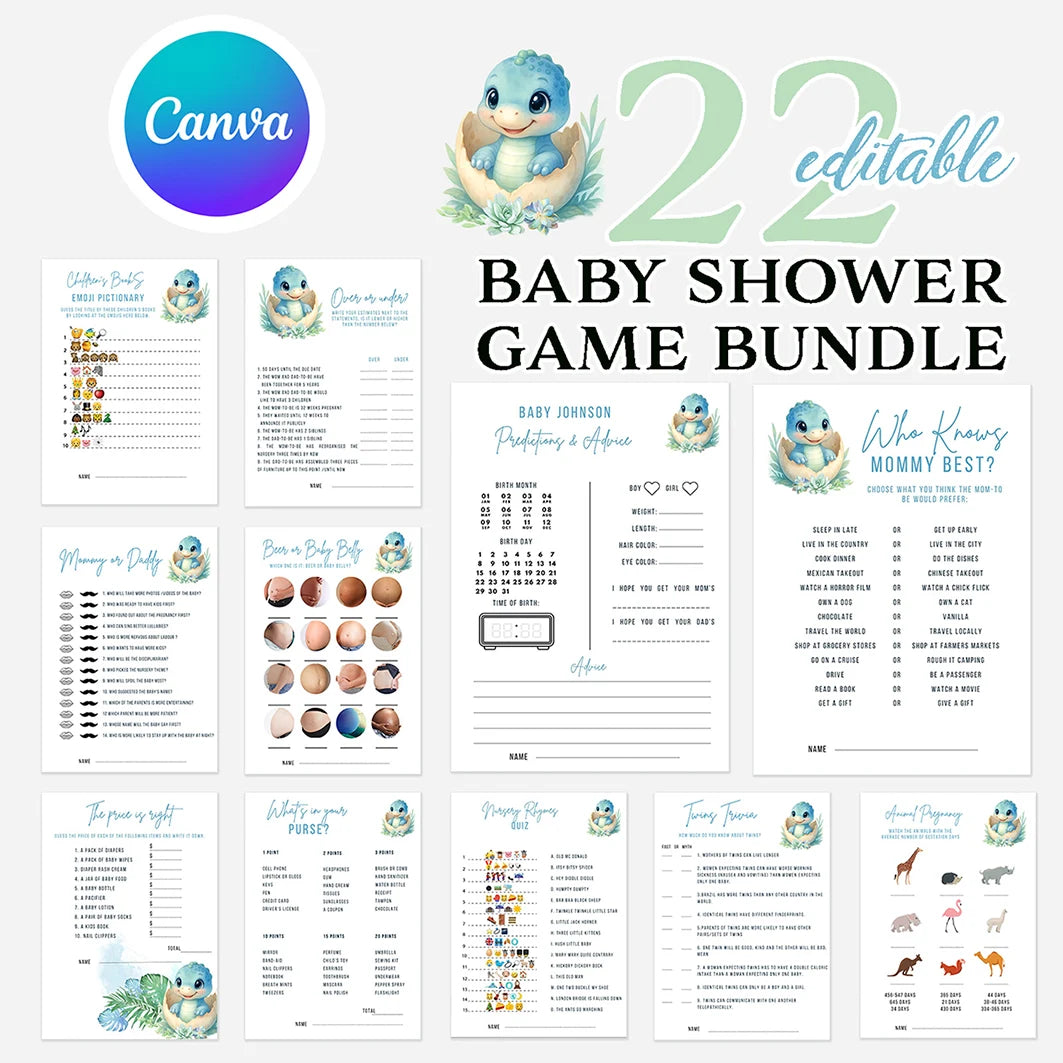 Dinosaur Baby Shower Game Bundle. Hatching Soon