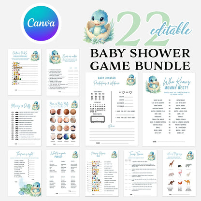 Dinosaur Baby Shower Game Bundle. Hatching Soon