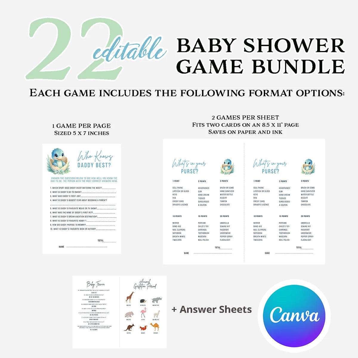 Dinosaur Baby Shower Game Bundle. Hatching Soon