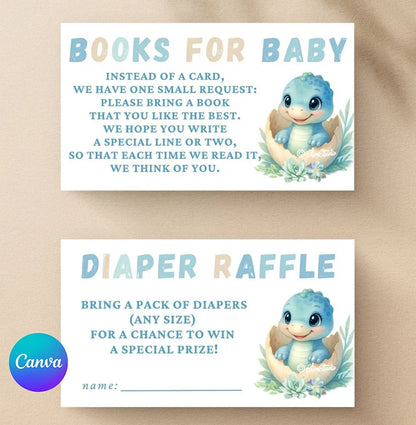 Dinosaur Baby Shower invitation, thank you card, Diaper raffle and Books for Baby cards