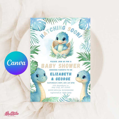 Dinosaur Couple Baby Shower invitation Hatching Soon